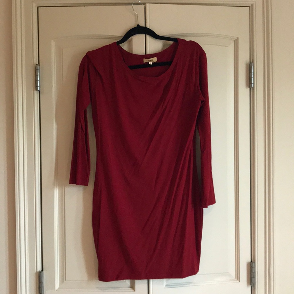 Wine red t shirt dress long sleeve